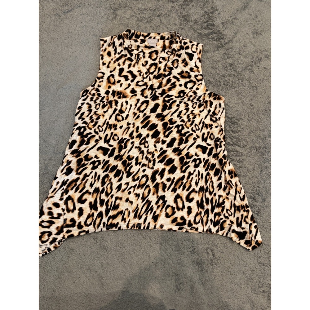 Chico's Blouse V Neck Cheetah Sleeveless Polyester Multicolor Size 2P/LP Petites